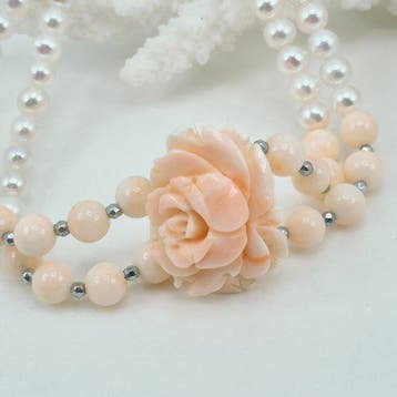 Koraal - Zilver - Armband - Roze koraal en parels