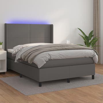 vidaXL Boxspring met matras en LED kunstleer grijs 140x200, Verzenden, Nieuw