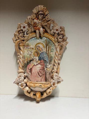 Wijwatervat - 20e eeuw - Madonna met kind - 30 cm