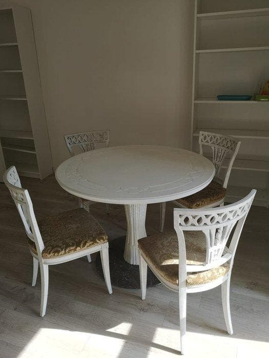 Tafel (5) - Hout, Marmer - neoclassicistische eetset, Antiquités & Art, Antiquités | Autres Antiquités