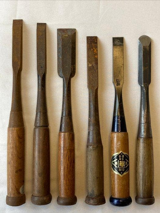 Werkgereedschap (6) - Beitels - Grote maatset van 6, Antiek en Kunst, Antiek | Wandborden en Tegels