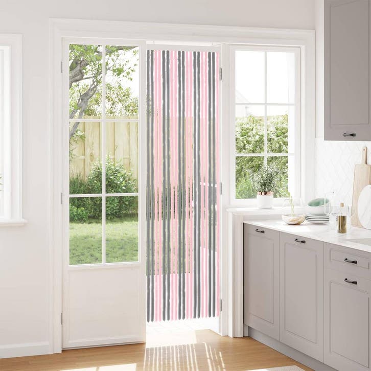 vidaXL Insecten Gordijn Chenille Zilvergrijs en Roze 56 x, Doe-het-zelf en Bouw, Deuren en Vliegenramen, Nieuw, Verzenden