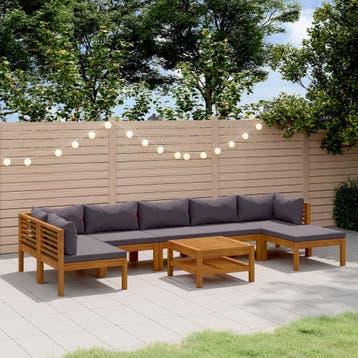 vidaXL 8-delige Loungeset met kussens massief acaciahout, Verzenden, Nieuw, Loungeset