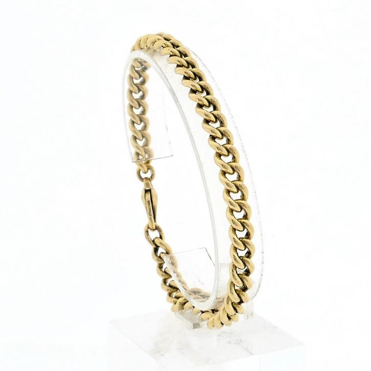 Gouden gourmetschakel armband (Schakelarmband), Handtassen en Accessoires, Armbanden, Overige kleuren, Gebruikt, Goud, Ophalen of Verzenden