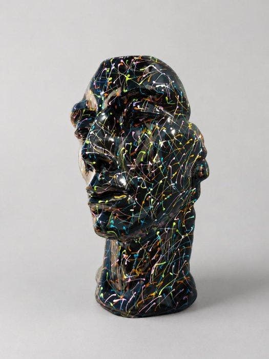 Beeld, head black with color paint - 50 cm - polyresin, Antiek en Kunst, Curiosa en Brocante