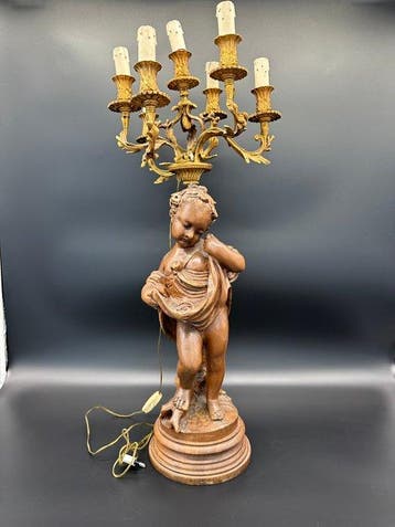 sculptuur, Putto dama con candelabro statua scultura lampada