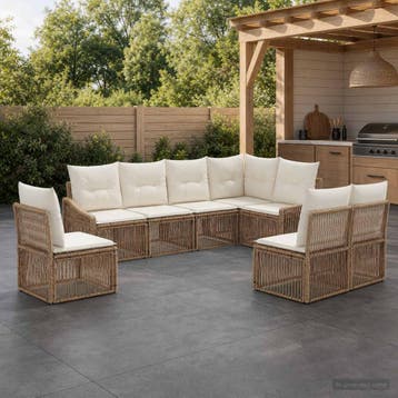vidaXL Tuinbank Set 8 st Beige poly rattan, Tuin en Terras, Verzenden, Nieuw