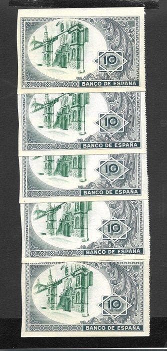 Spanje. - 5 x 10 Pesetas - 1937- Consecutive (Zonder