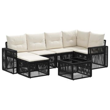 vidaXL Tuinbank Set 7 pcs Zwart en Crème Wit poly rattan, Verzenden, Nieuw
