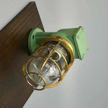 Wandlamp - Messing, Glas, Metaal, Hout - Industrieel