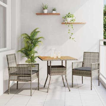vidaXL Tuin Eettafel Set 3 st Grijs poly rattan, Tuin en Terras, Verzenden, Nieuw