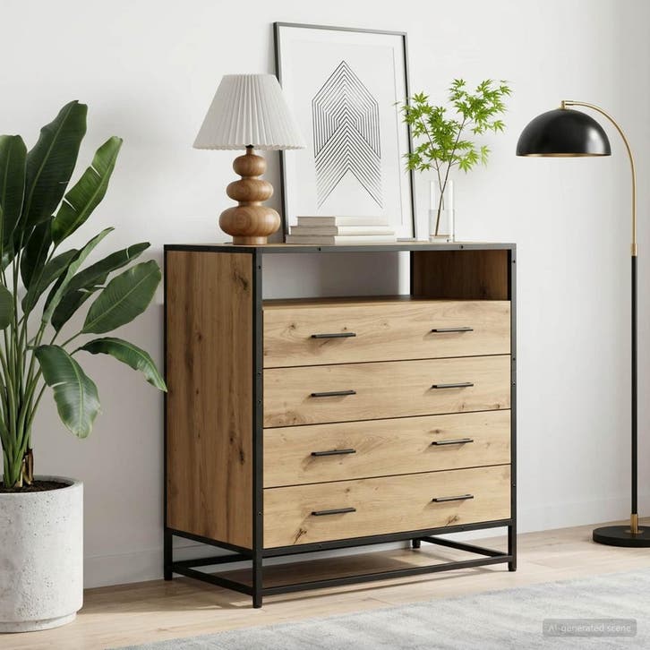 vidaXL Ladekast 4-Lade Artisanaal eiken 70 x 41 x 83,5 cm, Huis en Inrichting, Kasten | Overige, Nieuw, Verzenden