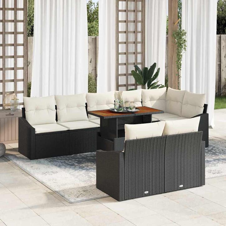 vidaXL Tuinbank Set met opslag 9 pcs Zwart Poly rattan, Jardin & Terrasse, Ensembles de jardin, Envoi