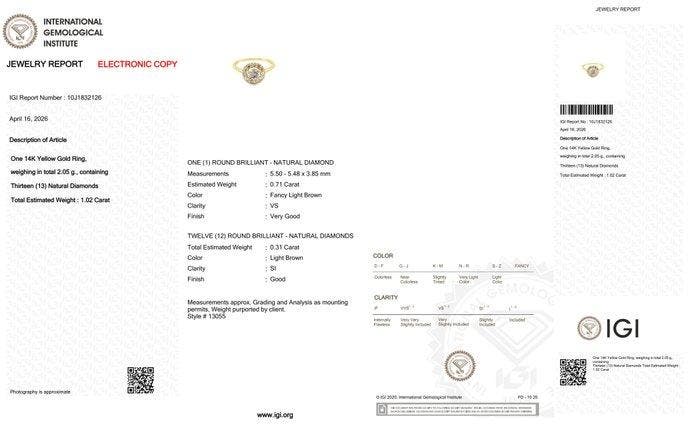Zonder minimumprijs - Ring - 14 karaat Geel goud - 1.02ct., Bijoux, Sacs & Beauté, Bagues