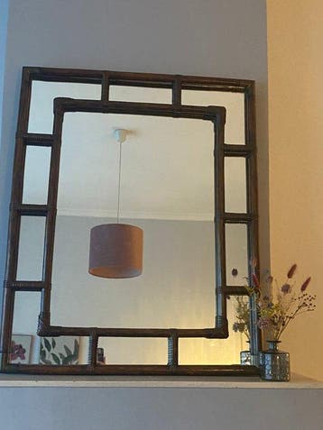 Wandspiegel - Hout - Decoratief frame in hout, rotan en