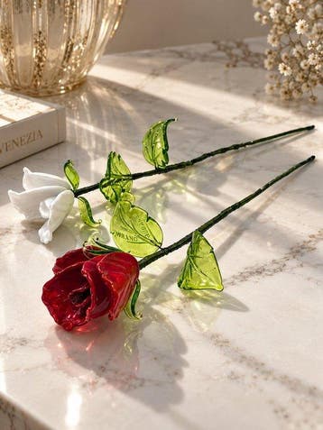 Sculpture, Rose Di Murano - 30 cm - verre de Murano