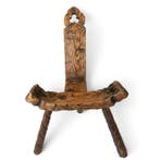 Kruk - Driepotige brutalistische stoel - Hout - antieke