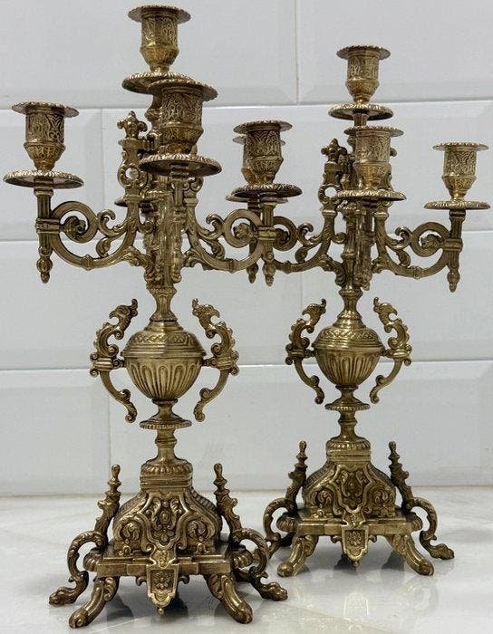Kandelaber (2) - Verguld brons - H : 46, Antiquités & Art, Antiquités | Autres Antiquités