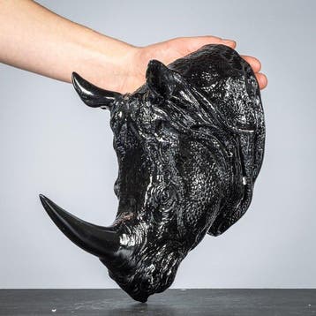 Figure - Decoratieve zwarte neushoorn als muurhanger -