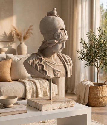 sculptuur, Busto Atena 45 cm su masso marmo - 46 cm -