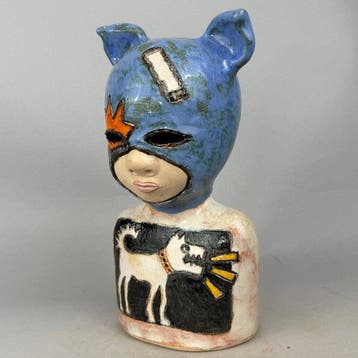 Iwo Rynkiewicz (1970) - Kid with dog- Hand made Ceramic