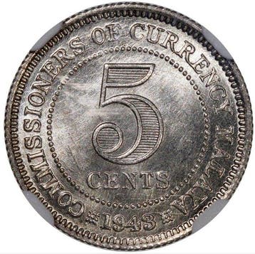 Maleisië, Malaya. George VI. 5 Cents 1943 - NGC MS64