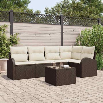 vidaXL Tuinbank Set 6 st Bruin en wit poly rattan, Verzenden
