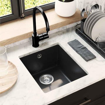 vidaXL Wasbak 80% Kwarts en 20% Hars 370 x 460 mm Zwart, Huis en Inrichting, Keuken | Keukenelementen, Verzenden, Nieuw