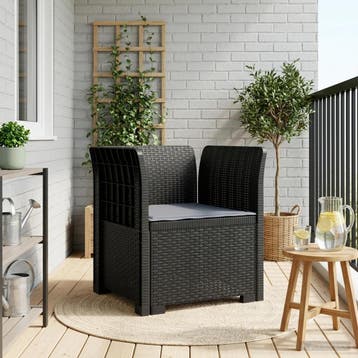 vidaXL Eén-zits Fauteuil met Kussen Rieten Look PP Antraciet, Verzenden, Nieuw