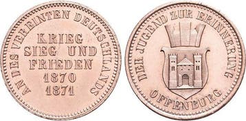 Cu-gedenkkreuzer 1871 Baden-durlach Friedrich I 1852-1907, Verzenden