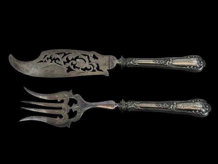 Minerva hallmark - Bestekset (2) - Zilver - Visserveringsset, Antiek en Kunst, Antiek | Zilver en Goud