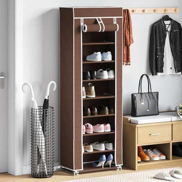 vidaXL Stoffen schoenenrek met hoes 162 x 57 x 29 cm bruin, Huis en Inrichting, Verzenden, Nieuw