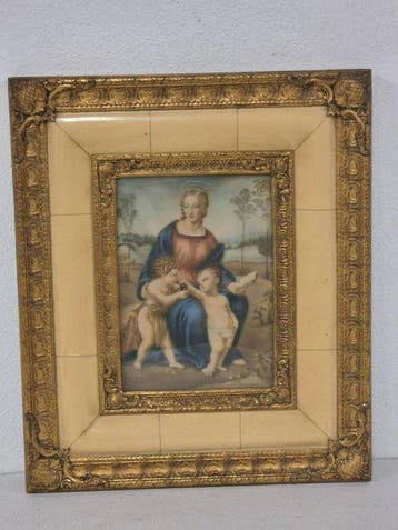 Beschilderde miniatuur - Madonna del cardellino - 28 x 33 cm