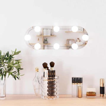 vidaXL Wandspiegel met LEDs ovaal 15x40 cm glas, Verzenden, Nieuw