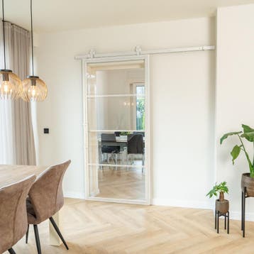 Stalen Schuifdeur 4 Vlaks Wit Helder glas Moderne look, 75 tot 150 cm, Nieuw, 150 tot 225 cm, Metaal