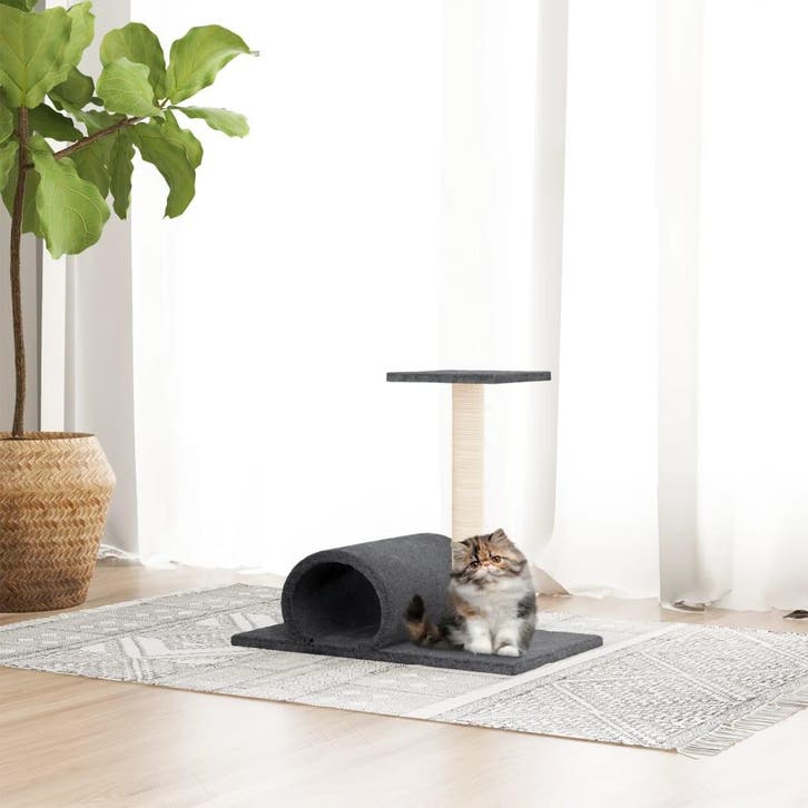vidaXL Kattenmeubel met tunnel 60x34,5x50 cm donkergrijs, Dieren en Toebehoren, Katten-accessoires, Nieuw, Verzenden