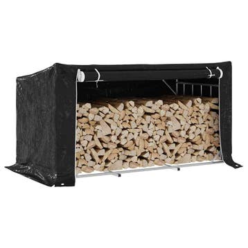 vidaXL Haardhoutrek met regenhoes 200,5x100,5x110,5 cm staal, Verzenden