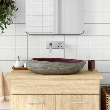 vidaXL Opzetwasbak ovaal 59x40x14 cm keramiek paars en grijs, Bricolage & Construction, Verzenden