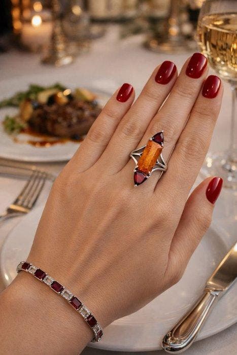 Zonder minimumprijs - 2-delige sieradenset Zilver Granaat -, Bijoux, Sacs & Beauté, Bijoux anciens