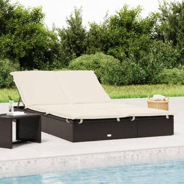 vidaXL Ligbed met kussens 2-persoons poly rattan zwart, Verzenden