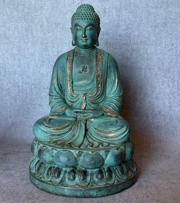 Beeld, Boeddha standbeeld 6 kg - 30.5 cm - Brons, Antiek en Kunst, Antiek | Overige Antiek