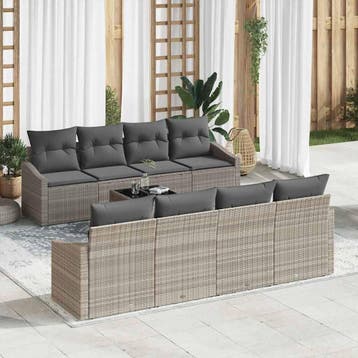 vidaXL Bankstel 7 st Lichtgrijs en Donkergrijs poly rattan, Verzenden, Nieuw
