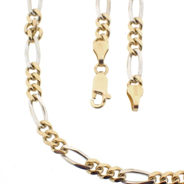 Bicolor gouden figaro schakelketting; Midas, Handtassen en Accessoires, Kettingen, Overige kleuren, Gebruikt, Goud, Ophalen of Verzenden