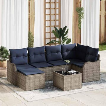vidaXL Tuinbank Set 7 st Grijs poly rattan, Verzenden, Nieuw