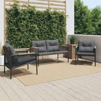 vidaXL 3-delige Balkonset met kussens staal zwart, Tuin en Terras, Tuinsets en Loungesets, Verzenden, Nieuw