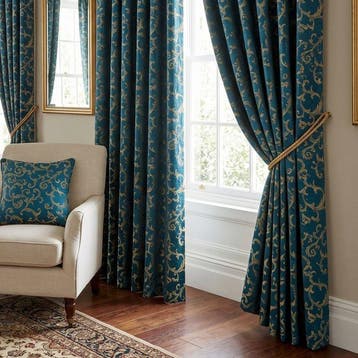 BA205 - Tissu jacquard « Volute Barocche » – Fond pétrole