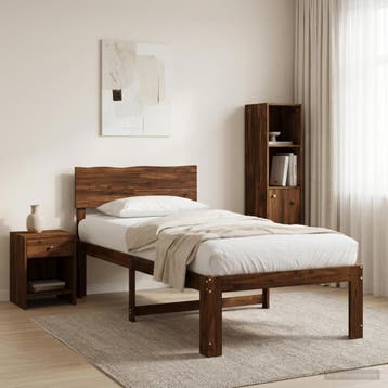 vidaXL Eenpersoonsbed met hoofdbord ROSTOCK Donkerbruin 100, Verzenden, Nieuw