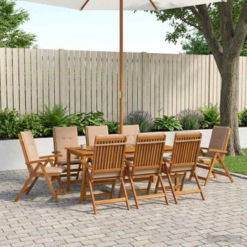 vidaXL 9-delige tuindinset 9 st Naturel Massief Acacia Hout, Verzenden, Nieuw