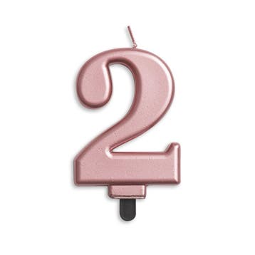 Kaars 2 Jaar Rose Goud Metallic 8cm, Verzenden