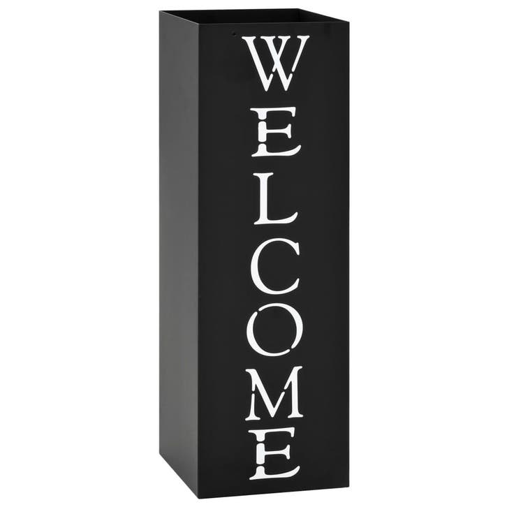 vidaXL Parapluhouder Welcome staal zwart, Huis en Inrichting, Woonaccessoires | Paraplubakken, Nieuw, Verzenden